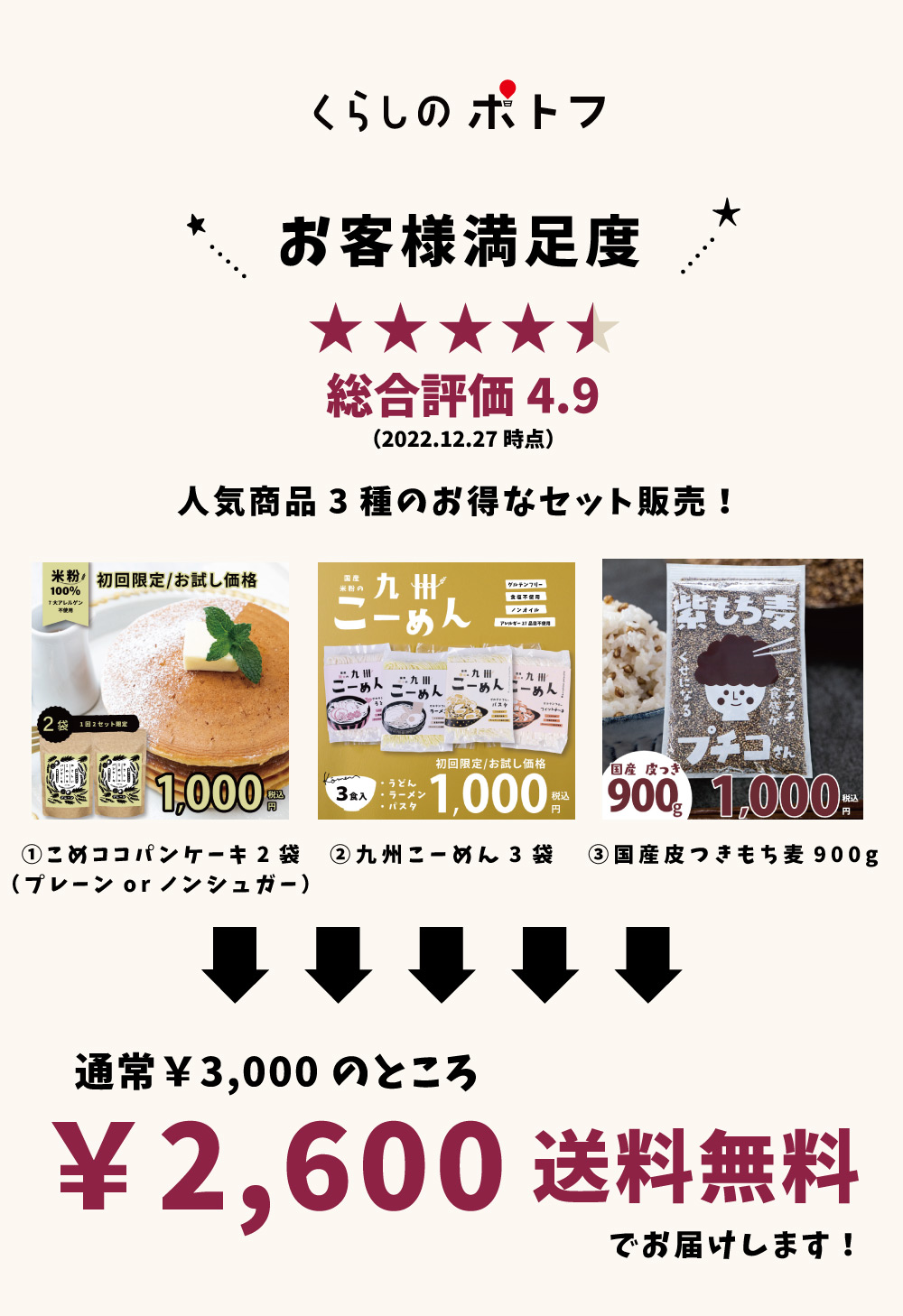 やさしいこめココパンケーキ2袋+国産米粉の九州こーめん 各120g×3袋+